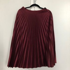 Zara Metallic Red Pleated Midi Skirt